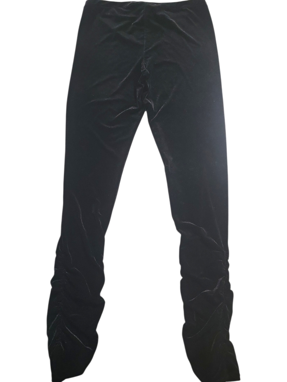 The Pyramid Collection Black Velvet Ruched Ankle Leggings Size L Velour Stretch - Picture 5 of 9